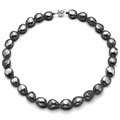   Sterling Silver Grey Baroque Pearl Necklace (13 14 mm)  Overstock
