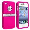   Pink SNAP ON HARD CASE COVER W/CHROME STAND FOR iPhone 4 4TH G 4S 4GS