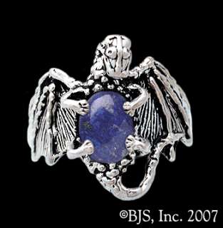 Dragon ring with gemstone belly, available in sterling silver and 14k 