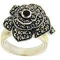 MARC Sterling Silver Blue Sunray Crystal and Marcasite Ring 