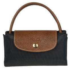   Le Pliage Black Nylon Brown Leather Handle Tote Bag  