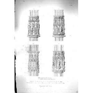  1853 ANTIQUE PRINT CAPITELLI DEL CORO ARCHITECTURE