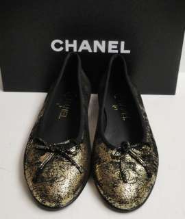 CHANEL Classic CC Metallic Gold Ballerina Flats 38.5  
