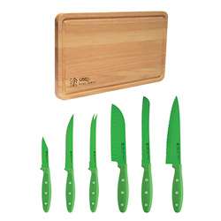   Green 6 piece Cutlery Set With Bonus Cutting Board  