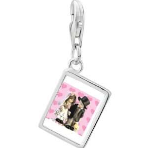  925 Sterling Silver Little Bride & Groom Photo Rectangle Frame Charm