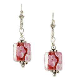Charming Life Sterling Silver Pink Art Glass Cube Earrings   