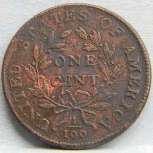 US scarce 1800 Draped Bust normal date copper Large Cent; impared 