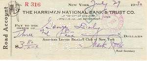 George Daley signed Yankees payroll check D. 1952  