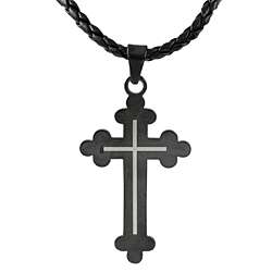 Stainless Steel Braided Leather Cross Necklace  