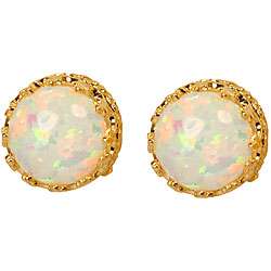 10k Yellow Gold Round Synthetic Opal Earrings  Overstock