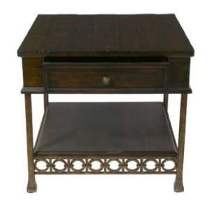 Umbria Square End Table w/ Aged Bronze Iron & Tuscan Walnut Wood Plank 
