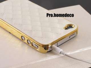   Leather Chrome Skin Gold Hard Case Cover for iPhone 4 4s #LV5G  