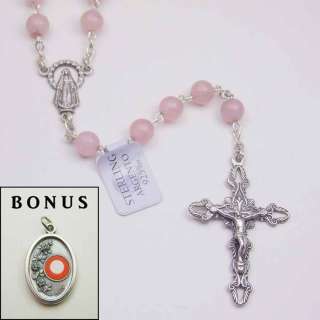 Rose Quartz Gemstone Rosary / Sterling Silver   Relic  