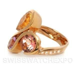 Colorful 18k Rose Gold Multi gemstones Diamonds Ring  