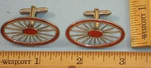 Silver Tone Pair Cufflinks Spoke Wheel Design unsigned  