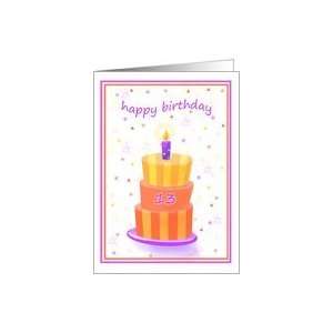  13 Years Old Happy Birthday Stacked Cake Lit Candle Card 