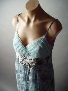 Blue Sweet Country Floral Tiered Lace Chiffon Romantic Babydoll Bow 
