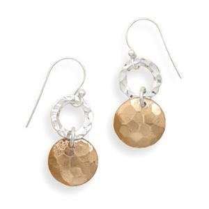    Tone Hammered 14K Gold over Sterling Silver Dangle Earrings: Jewelry