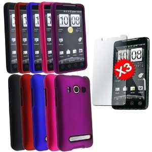   5x Rubber Hard Case Cover + 3x Screen Film For HTC EVO 4G Electronics