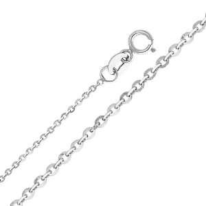 14K White Gold 1.2mm Side Diamond cut Rolo Cable Chain Necklace with 