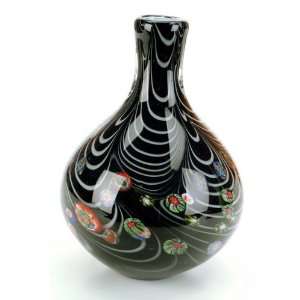   Design Glass Millefiori Swirls Black Art Vase M: Patio, Lawn & Garden