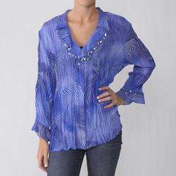 Piano Womens Plus Size Beaded Sheer Crinkle Blouse  Overstock