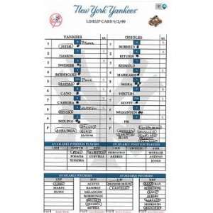  Yankees at Orioles 9 02 2009 Game Used Lineup Card (Jeter 
