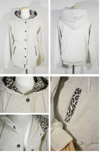 Womens New Zebra Leopard Hoodie Baseball Jacket (Black,Ivory/XS,SML 