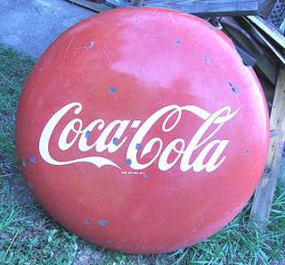 VINTAGE 1950S 36 ROUND COCA COLA COKE LOGO BUTTON porcelain SIGN 