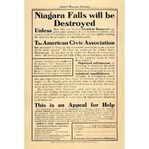  1906 Ad American Civic Association Niagara Falls Danger 