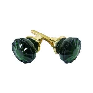  Pair of Forest Green Glass Door Knobs With Unlacquered 