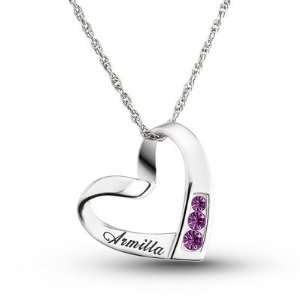   Personalized Sterling Birthstone And Name Heart Necklace Gift: Jewelry
