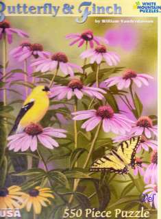 White Mountain Jigsaw Puzzle 18 x 24 550 Piece ~ BUTTERFLY & FINCHES 