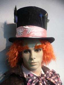 exact Mad Hatter Top FULL HAT Peacock Pins Wig Costume  