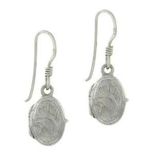    Sterling Silver Etched Vintage Design Oval Locket Earrings Jewelry