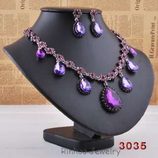 free 6color tear drop womens Necklace Earring Set white gold plated 