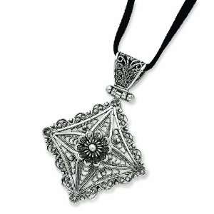    Sterling Silver Filigree Pendant W/40 Cord Necklace: Jewelry
