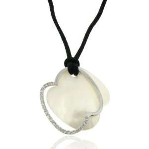   Sterling Silver White Shell Black Leather Cord Apple Necklace: Jewelry