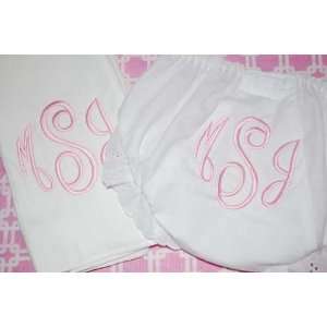  embroidered monogram diaper cover and burp cloth set: Home 