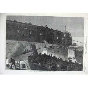  Fine Art 1866 Launch Ship Northumberland Camels Night 