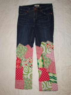 Custom Boutique Resell Red Green Christmas Applique Patchwork Jeans 