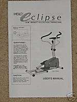 Weslo Eclipse Elliptical Owners & Illstrd Part Manual  