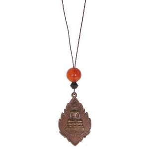  Buddhist Medallion & Fire Agate Mala Bead Amulet 