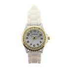   White and Gold Silicone Gel Ceramic Style Band Crystal Bezel Watch