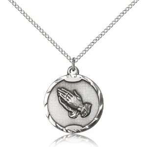  .925 Sterling Silver Praying Hands Medal Pendant 7/8 x 3/4 