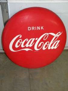 Old Coca Cola Tin AM CO Drink Button Coke Sign Original Country Store 