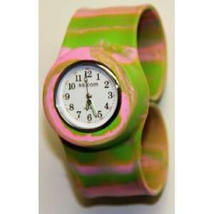  Silicone Slap On Watch   Pink and Green Marble   Large 