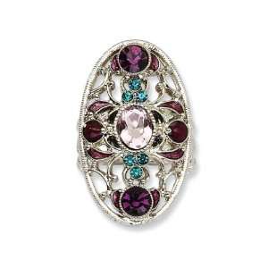  Teal, Light & Dark Purple Crystals Stretch Ring Jewelry