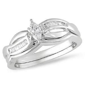   Gold 1/4 CT TDW Marquise Diamond Bridal Set Ring (G H, I2 I3): Jewelry