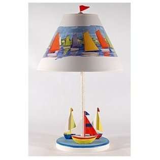   Colorful Sailboats Nautical Table Lamp with Painted Shade 